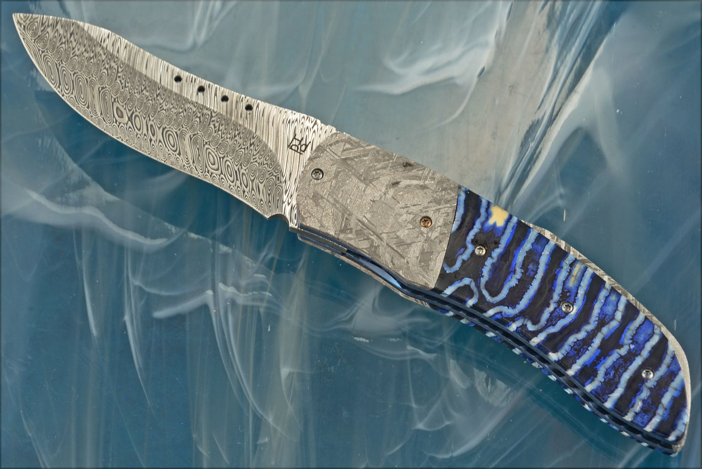 Draco Front Flipper with Mammoth Molar, Meteorite, and Damascus