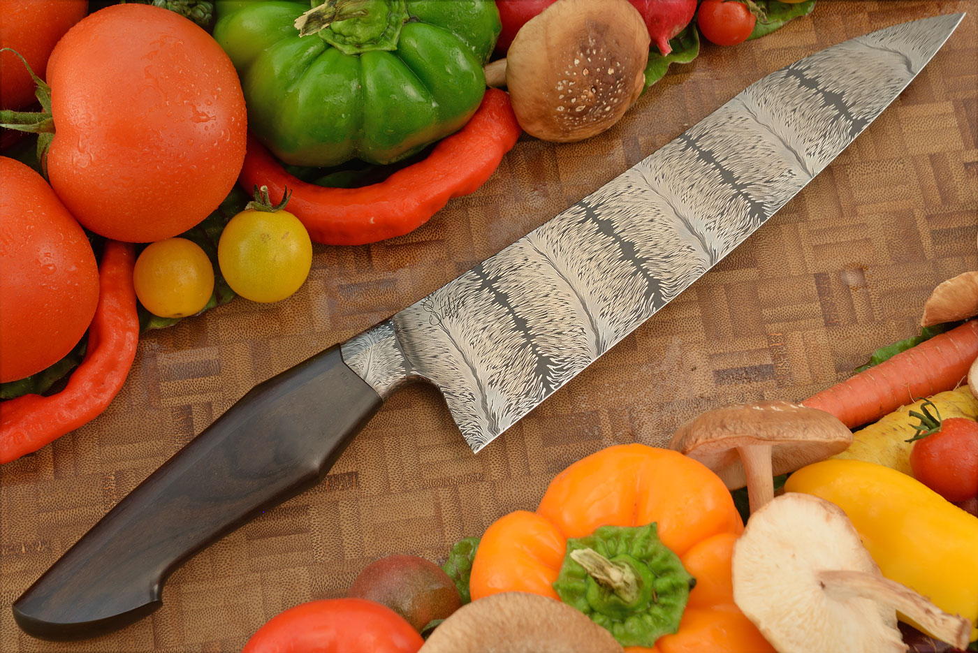Integral Mosaic Feather Damascus Chef's Knife (8-1/2 in.) with African Blackwood