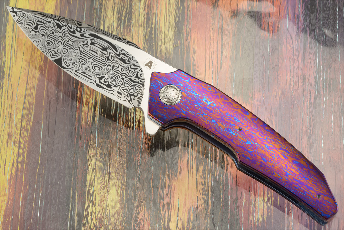 A6 Premium Flipper with Damascus and Hyperdrive Timascus (Ceramic IKBS)