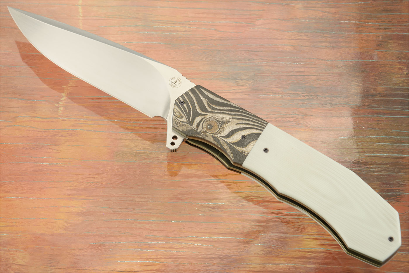 L44 Flipper with White G-10 and Zebra Engraved Zirconium (Ceramic IKBS) - M390