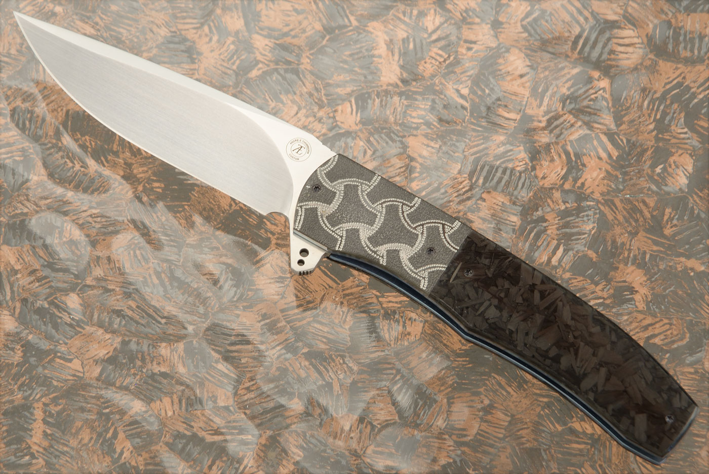 L45 Flipper with Shredded Carbon Fiber and Engraved Zirconium (Ceramic IKBS) - M390