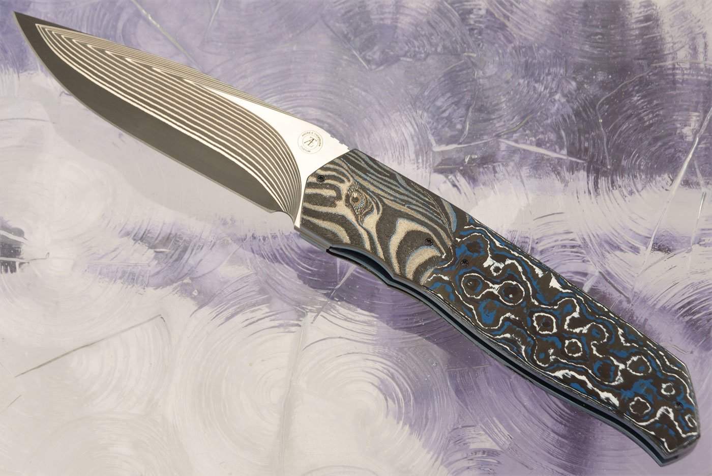 L36S Front Flipper with FatCarbon and SG2 Damascus San Mai - Zebra (Ceramic IKBS)