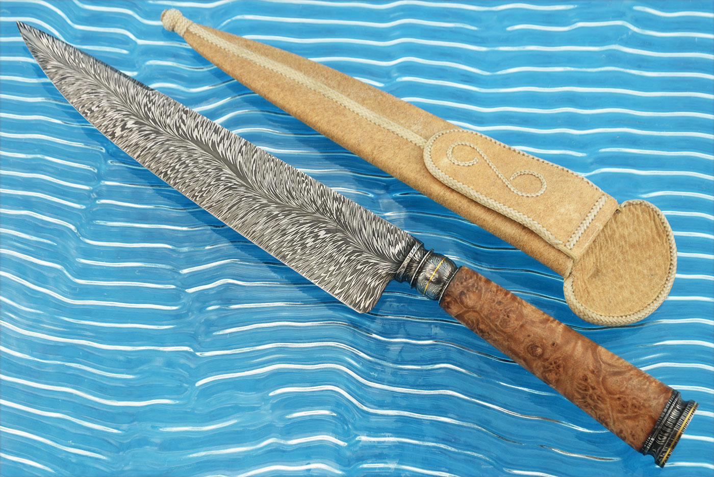 Integral River of Fire Damascus Cuchillo Gaucho with Maple Burl