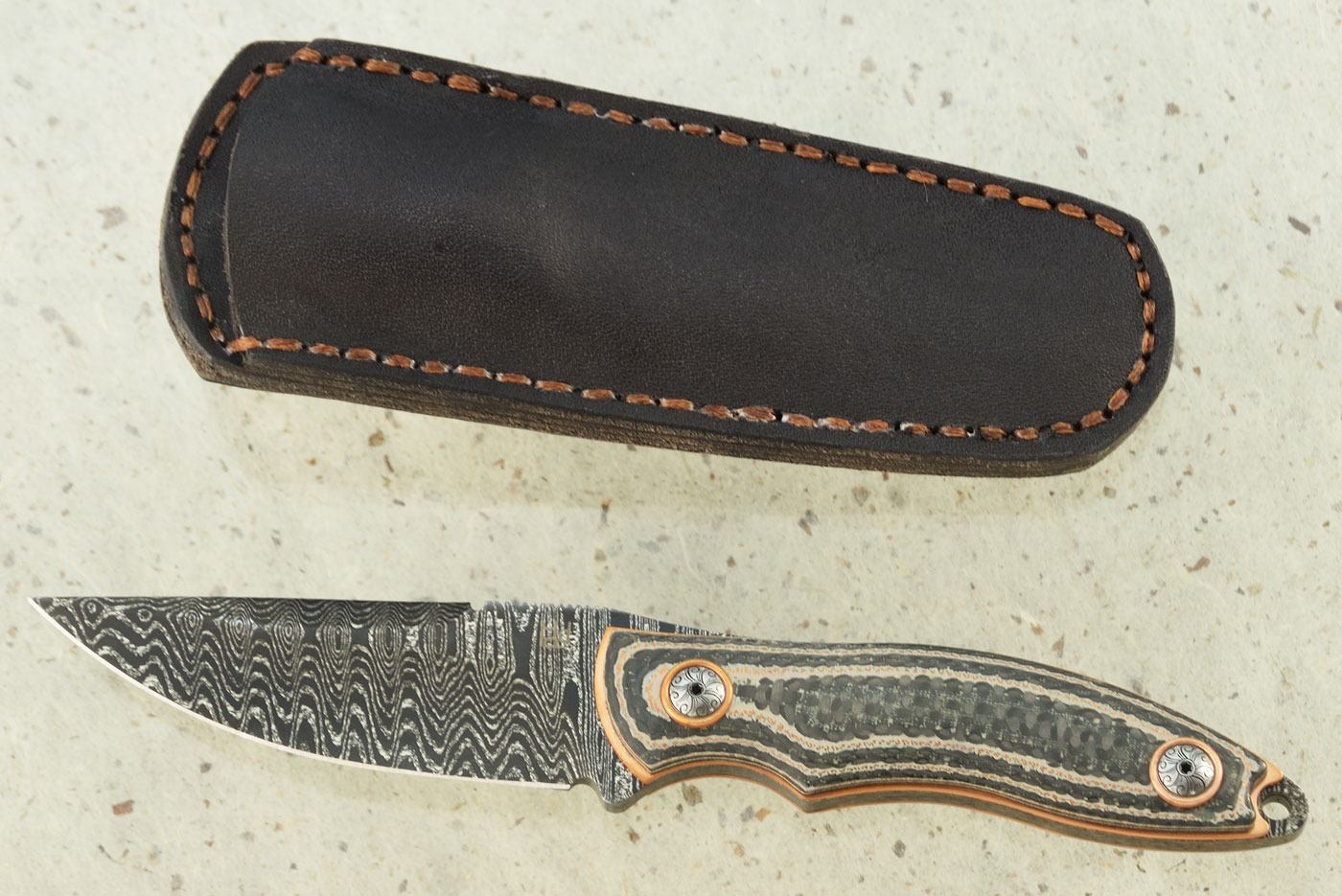 Engraved Pocket Carry EDC with Damascus and Copper Mesh Carbon Fiber