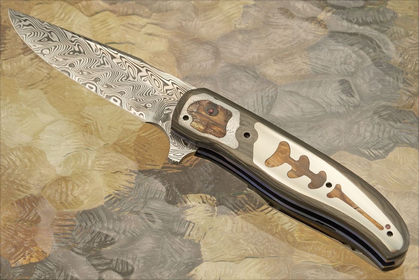 LL-HH Flipper with Carbon Fiber, Meteorite, Mammoth Ivory, and Damascus (Ceramic IKBS)