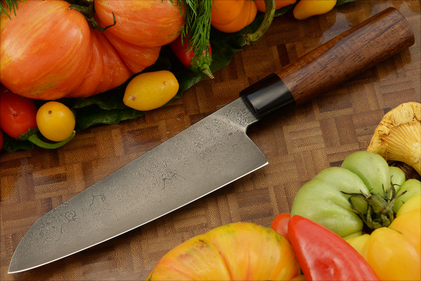 Damascus Santoku (6-1/4 in.) with Koa and Buffalo Horn