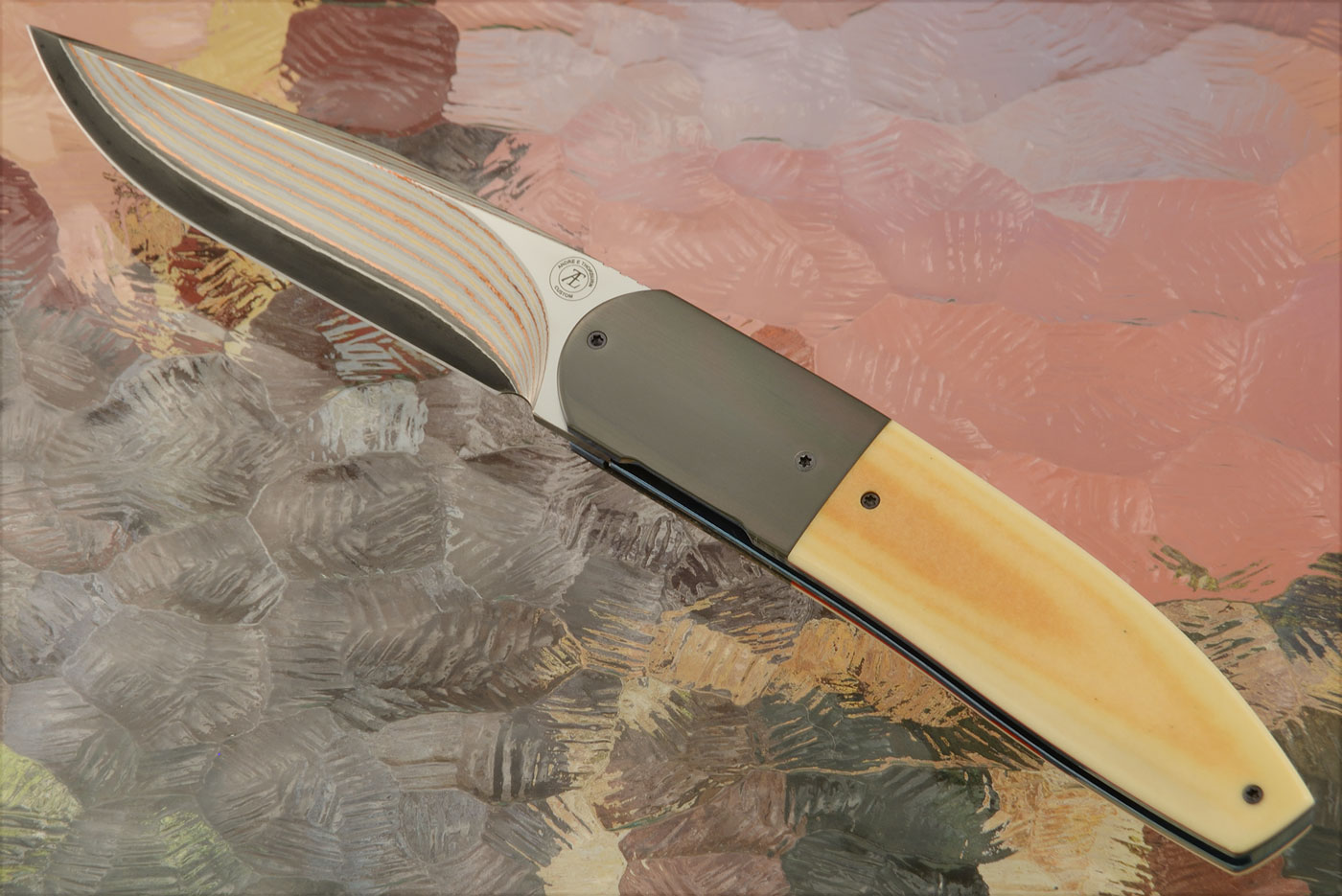 L28 Front Flipper with Antique Westinghouse Micarta and Zirconium - Stainless Yushoku (Ceramic IKBS)