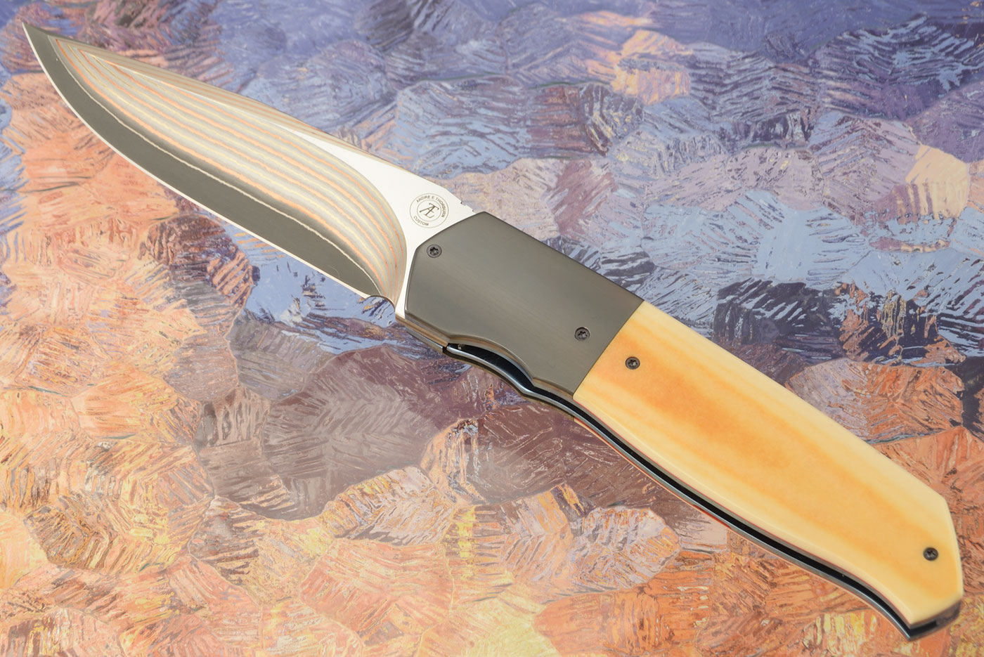 L36C Front Flipper with Antique Westinghouse Micarta and Zirconium - Stainless Yushoku (Ceramic IKBS)