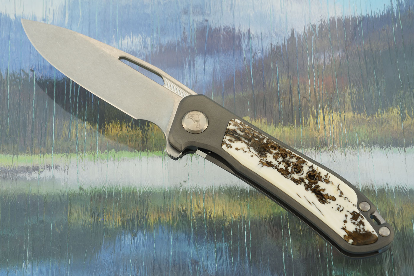 Orca 2.0 Frame Lock Flipper with Dyed Warthog Tusk Inlay - Stonewash M390 - Serial 194