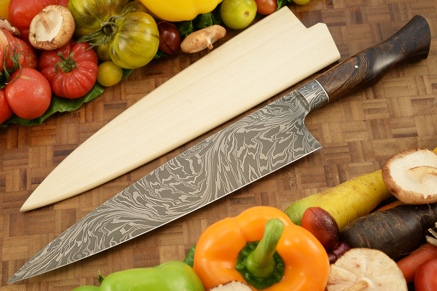 Integral Serpentine Feather Damascus Chef's Knife (10 in.) with Pheasantwood