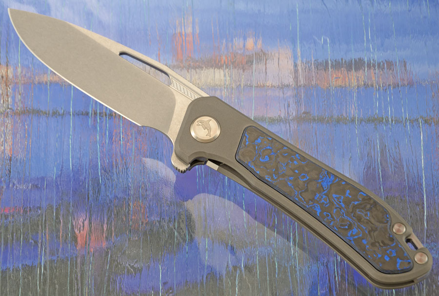 Orca 2.0 Frame Lock Flipper with Blue TechnoCarbo Inlay - Stonewash M390 - Serial 058