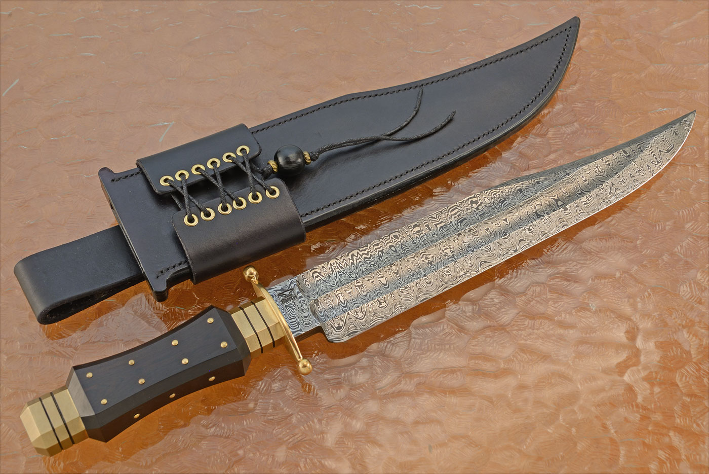 Damascus English & Huber Style Bowie with African Blackwood