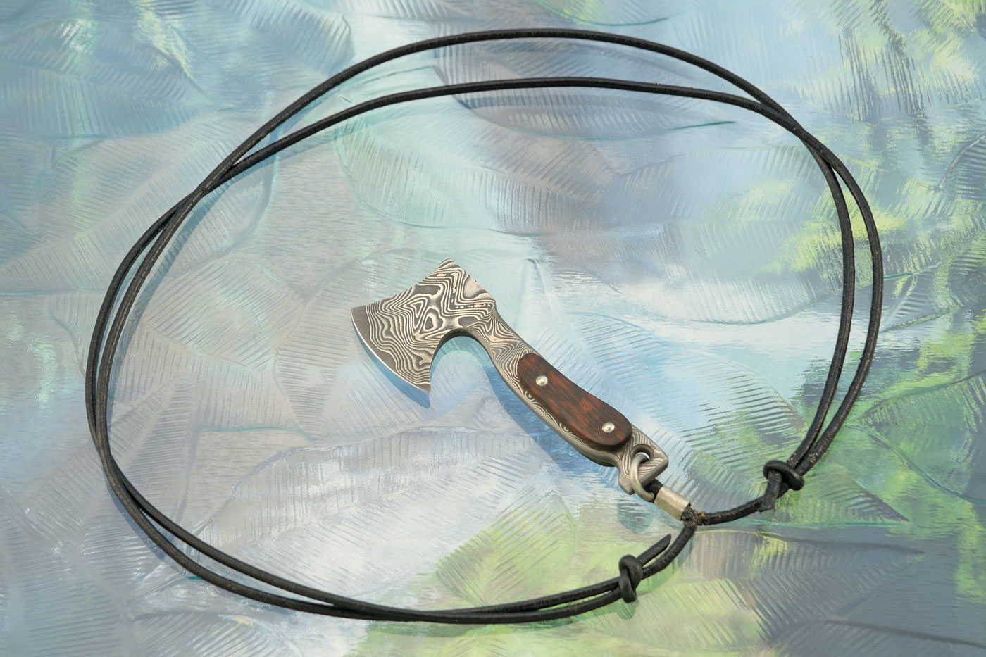 San Mai Damascus Tomahawk Pendant with Snakewood