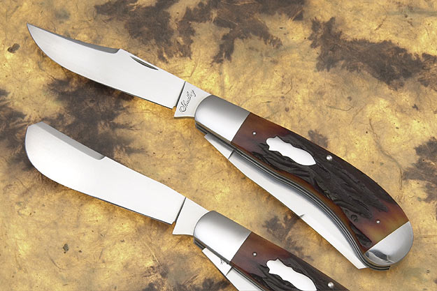 Custom Buck 110 Damascus blade fossil coral handle pocket knife
