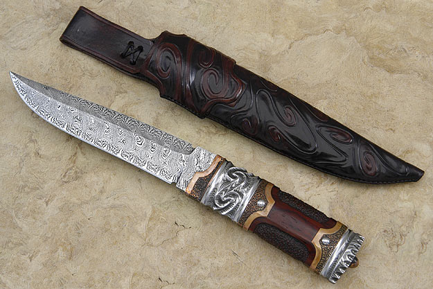 Sculpted Cocobolo and Damascus Hunter
