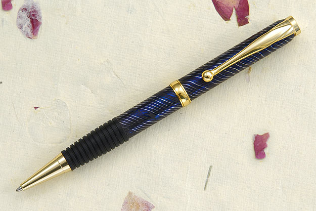 Blued Damascus Pen with Gold Plate Fittings