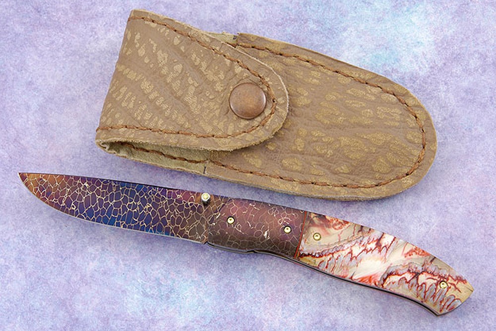 Fossilized Woolly Mammoth Tusk 3 Inch Knife w Damascus Blade