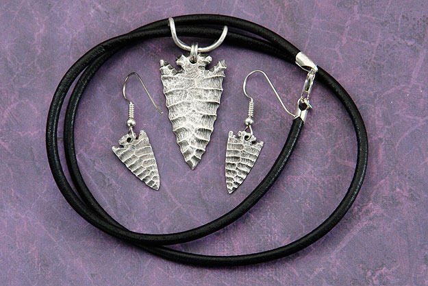 Knapped Silver Arrowhead Pendant and Earrings