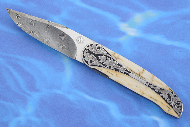 L40 Engraved Flipper with Mammoth Ivory and Damascus (IKBS)