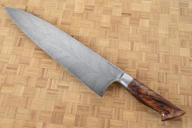 Chef's Knife (10-1/3 in.) with Redwood Burl and Feather Pattern Damascus
