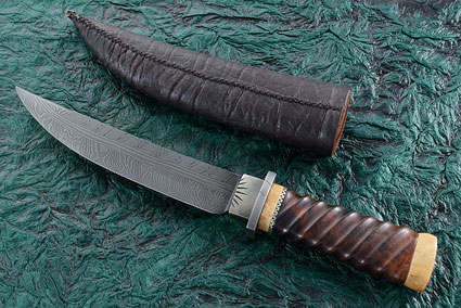 Trailing Point Tanto with Fluted Ironwood Burl amd Sea Cow