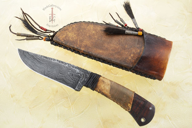 Belt Knife with Maple, Tribal Markings and Damascus