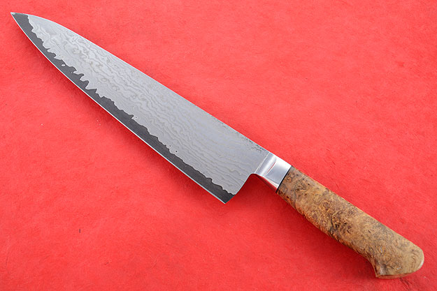 Chef's Knife (Gyuto) with Stainless Damascus San Mai and Pecan Burl (9-1/2