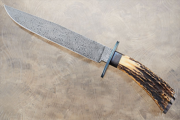 Damascus Radials Bowie with Stag