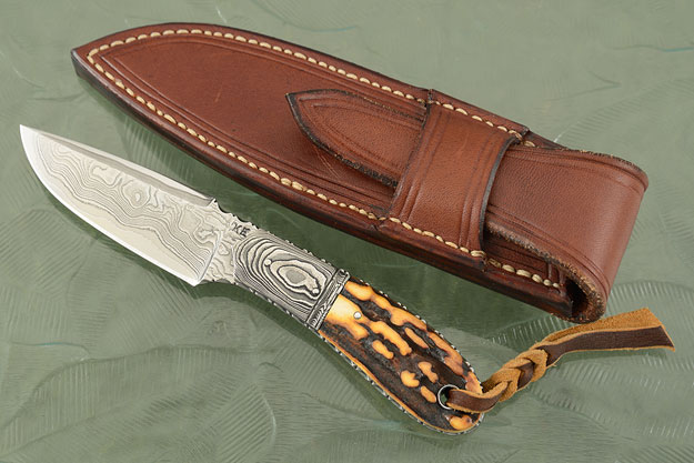 Utility Knife with Damascus and Stag