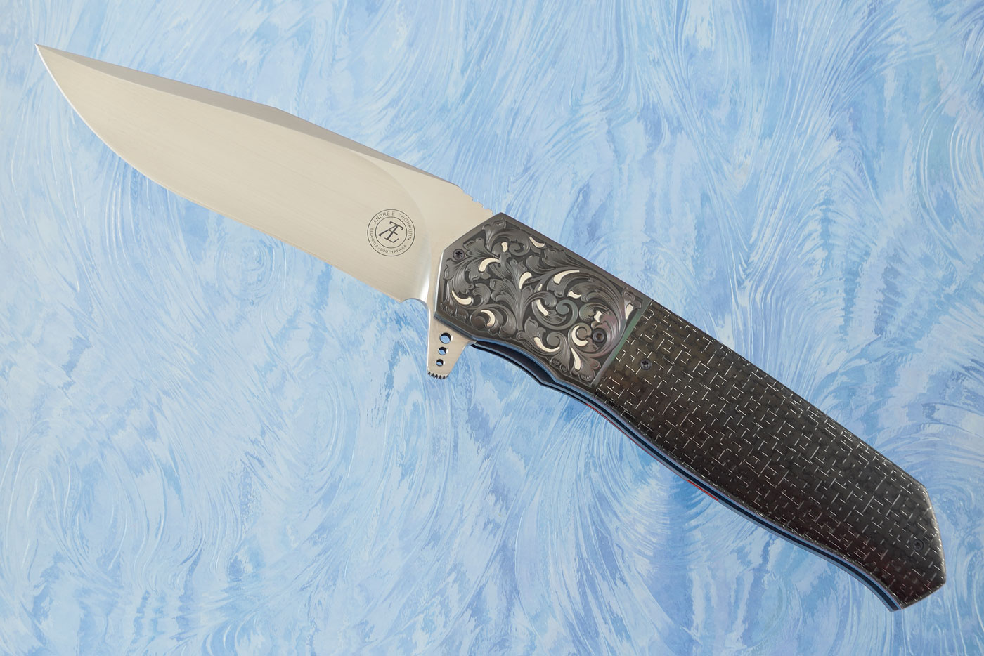L36M Flipper - Silver Strike Carbon Fiber with Engraved Zirconium and Silver Inlay (Ceramic IKBS)