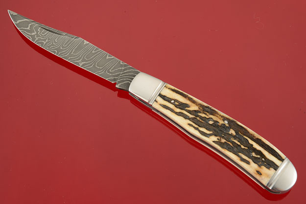 Slip Joint Trapper with Stag and Stainless Damascus