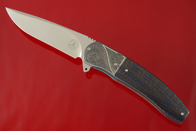 L54 Flipper with Blue/Black Carbon Fiber, Engraved Zirconium, and Silver Inlay (Ceramic IKBS)