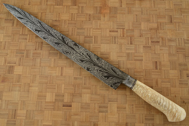 Slicing Knife (Sujihiki) with Dragon's Breath Damascus and Muskox Horn (13-1/4