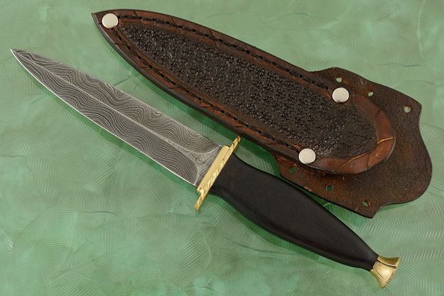 Damascus Boot Dagger with African Blackwood
