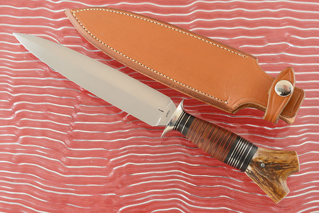 Scagel Style Dagger with Stag and Stacked Leather