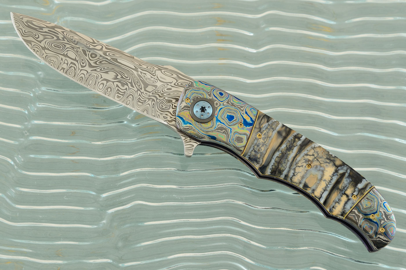 LL-BB Flipper with Mammoth Molar, Timascus, and Damascus (Ceramic IKBS)